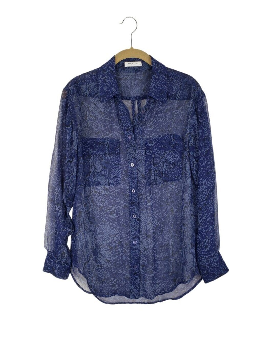 Equipment Femme Signature Silk Shirt Blue Snakeskin Sheer Chiffon Womens XS